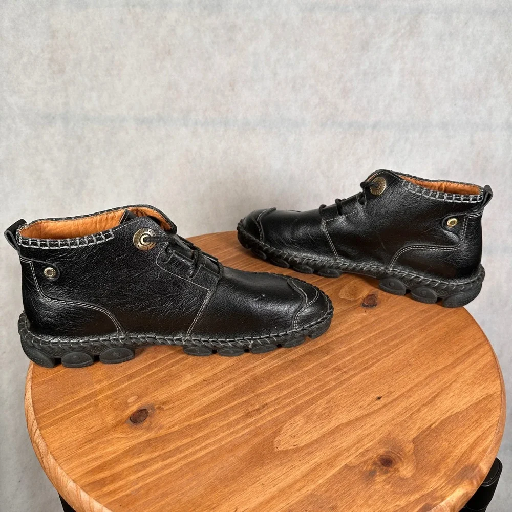 Jing Pin Shi Shang Leather Chukka Boots Mens 9 Black Good Whipstitch Lug